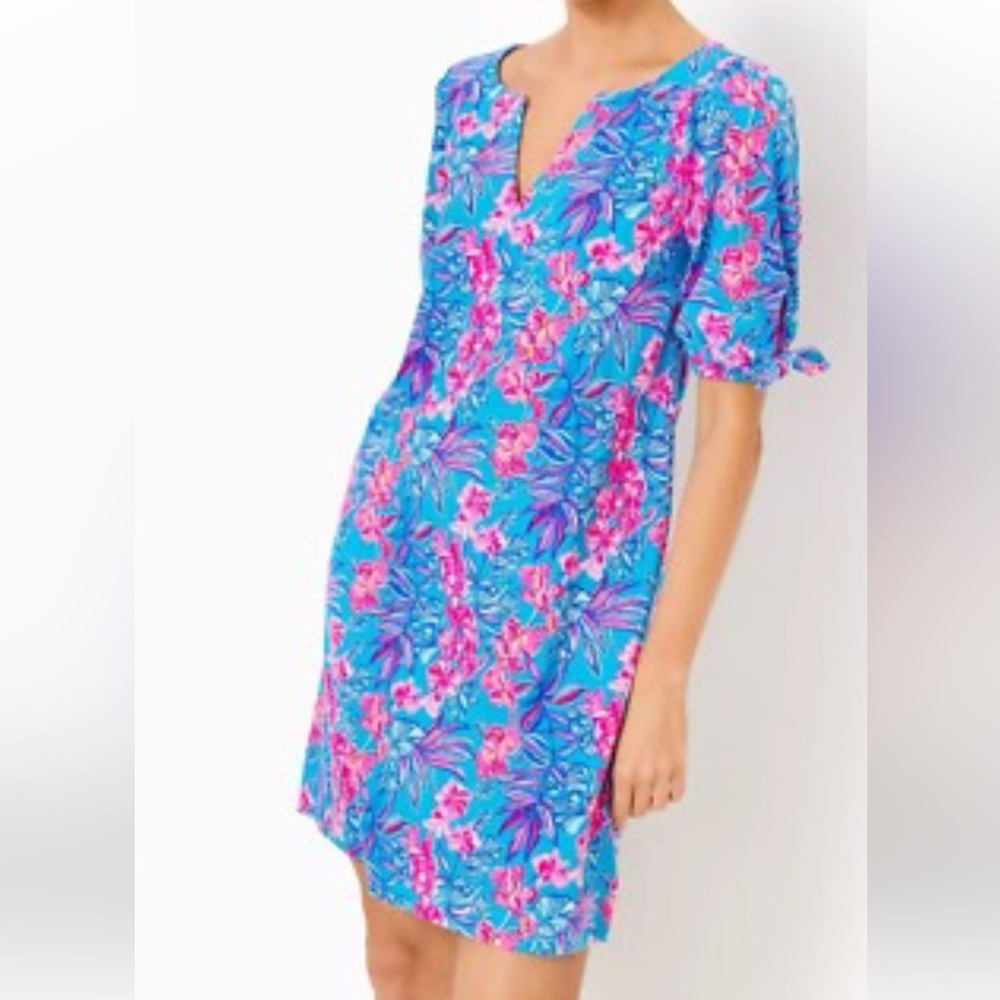 NWOT Lilly Pulitzer Sz XXL Easley T-shirt Relaxed Dress Cumulus Blue Orchid Oasi